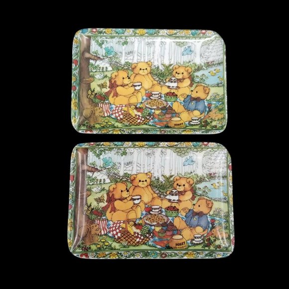 Vtg Lucy Rigg Lucy and Me Bear Plates with 2 Coffee Cups Mugs Made in Italy - Picture 3 of 13